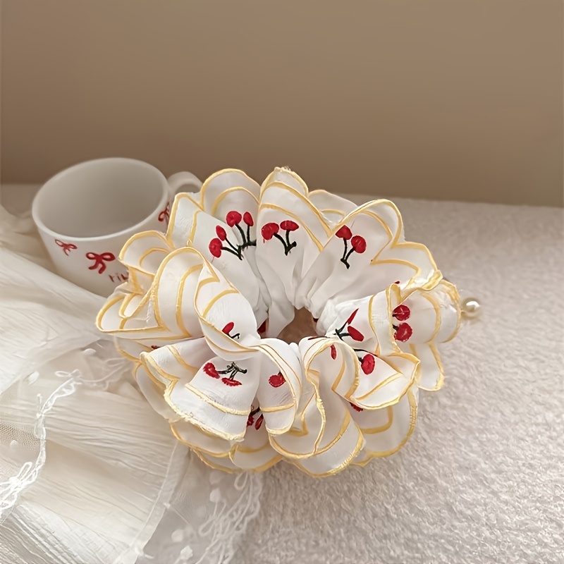 Travel Accessories Bunnings - Lady Cherry Embroidery Gold Lace Scrunchie