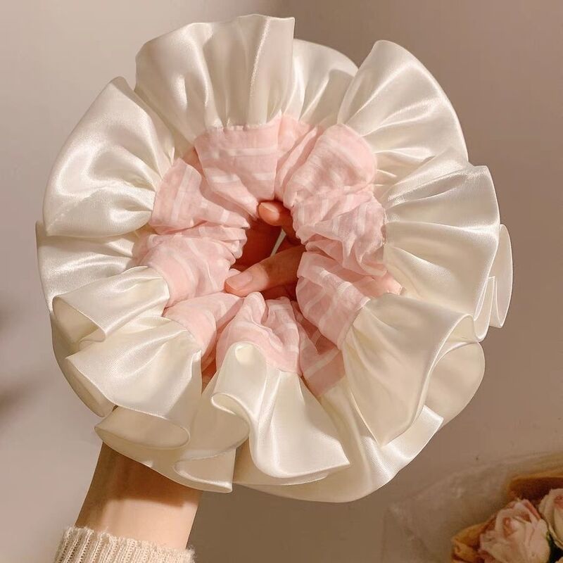 Travel Accessories Bunnings - French Gentle Pink Striped Satin Scrunchie